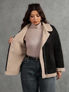 Elaquor Jaqueta Casual de Moletom para Motociclista, Plus Size, Feminina - Preto - Visão 7