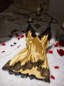 SilkySpell Camisón de mujer con encaje de contraste y diseño sexy - Amarillo - Ver 7