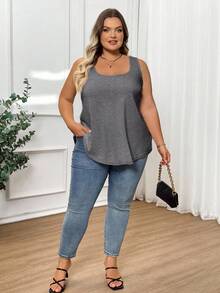 SHEIN CURVE+ Modisches, luftiges und bequemes ärmelloses T-Shirt Tanktop für Damen in Große Größen