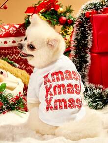 PETSIN 1pc Pet Christmas Xmas Letter Graphic White Sweatshirt, Christmas Gift - White - View 4