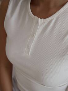 MUSERA Áo thun không tay cài cúc ôm sát, chất liệu gân, kiểu dáng thanh lịch, gợi cảm, phù hợp cho mùa thu, đi chơi tối, xuân hè, nghỉ lễ. - trắng - Xem 6