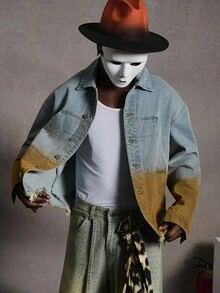 PAVTROS Áo khoác denim dài tay họa tiết da báo, họa tiết môi, thường ngày, mùa thu cho nam - Rửa nhẹ - Xem 5