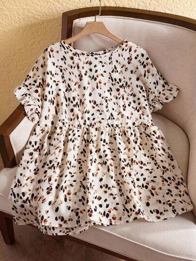 Rusticease Plus Size Casual Resort Style Ruffled Sleeve Allover Print Shirt,Summer Outfits For Women/Summer,Tropical Vacation Woman Clothes