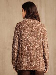 Anewsta V-Neck Loose Knit Mid-Length Cardigan, Coffee Color - Camel - View 2