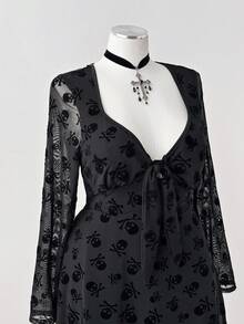 Sunspun Plus Size Dresses Fashionable Autumn Style Plus Size Punk Skull Print Chest Cup Short Dress