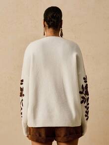 Travachic Áo len cardigan tay dài cài nút phía trước dáng rộng thoải mái cho nữ cỡ lớn vào mùa thu/đông - Màu be - Xem 2