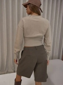 MUSERA Button Through Cinched Waist Knit Cardigan Classy Cute Sexy Streetwear Night Out Winter Party Evening Party Elegant - Apricot - View 2