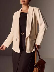 Juhart Plus Size Tall Women's Blazer Jacket, Versatile For Commuting And Casual Wear Winter Fall Autumn - Apricot - View 1