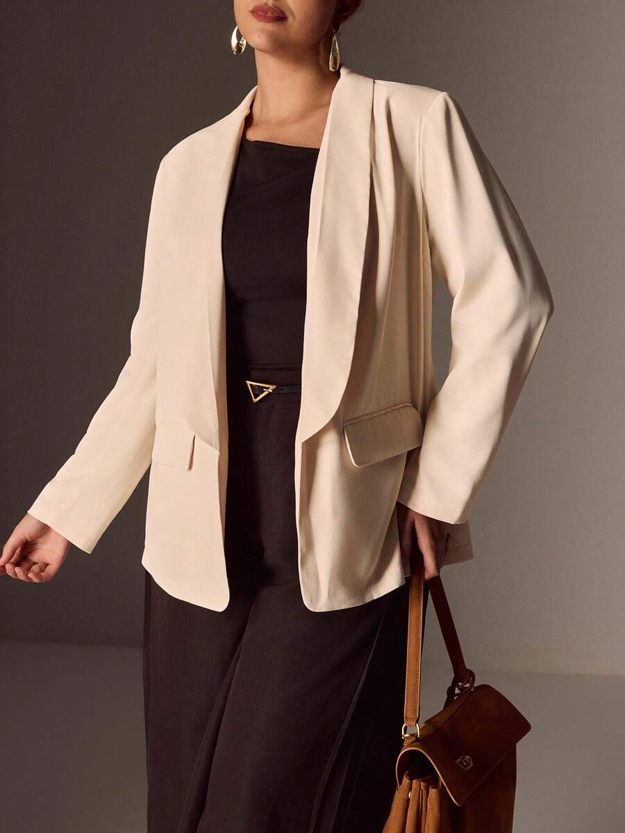 Juhart Plus Size Tall Women's Blazer Jacket, Versatile For Commuting And Casual Wear Winter Fall Autumn - Apricot - View 1