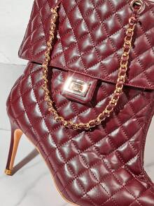 SHUZIA Women's Glamorous Sexy Pointed Toe Stiletto Heel Quilted Bag Like Booties For Christmas - Burgundy - View 5