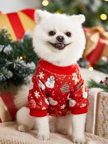 PETSIN 圣诞可爱印花大红猫狗保暖宠物1件装 - 紅色 - 查看 2