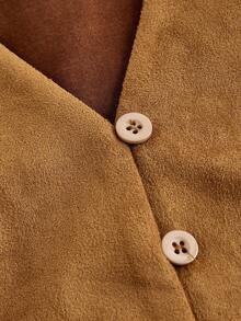 SHEIN MOD 女士复古绒面交叉带背心 - 卡其色 - 查看 4