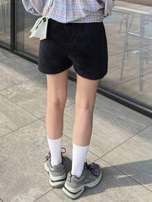 FRIFUL 女款短款保暖內裡加厚休閒甜美層搭針織長褲 秋季居家休閒黑色 - 黑色 - 查看 7