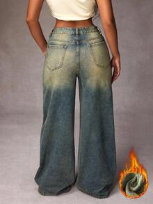 SHEIN ICON Quần Jeans Ống Rộng Túi Rộng Thường Ngày Đa Năng Cho Nữ - Màu xanh lam - Xem 2