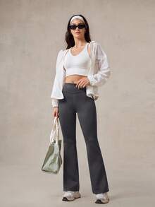 OutZeal Women Soft Modal Stretchy High Waist Flared Sports Pants Daily Casual - Dark Grey - View 7