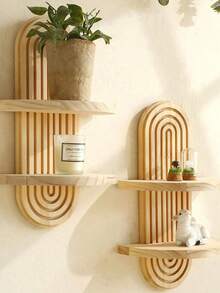 SHEIN 1pc New Solid Wood Floating Wall Shelf, Creative Plant Holder & Key Organizer, Decorative Display Rack For Living Room, Balcony & Entryway Wall Decor