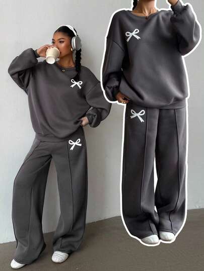 2pcs/Set Teen Girls Loose Fit Pullover Hoodie + Wide Leg Pants, Casual & Fashionable Everyday Wear Fall Winter