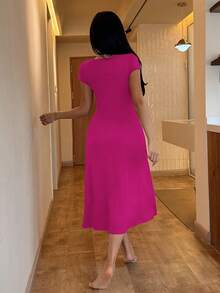 SHEIN Elegant Women's Knitted Textured Bowknot Lace Patchwork Nightgown