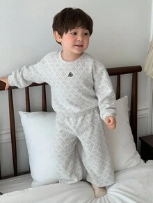 DAZY 2 件套男宝宝韩版休闲长袖 T 恤和宽松裤子睡衣套装秋冬 - 白色 - 查看 8