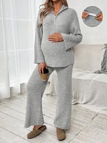 SHEIN 秋装、秋季服装、孕妇装 秋冬装 2 件套孕妇休闲长袖毛衣上衣和裤子套装 孕妇装 2 件套孕妇套装 孕妇装 孕妇休闲套装 舒适孕妇套装 孕妇装两件套 孕妇休闲套装 舒适孕妇套装