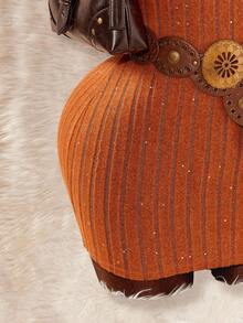 Amplova 女士时尚性感侧开衩露背迷你度假连衣裙 - 橘色 - 查看 6