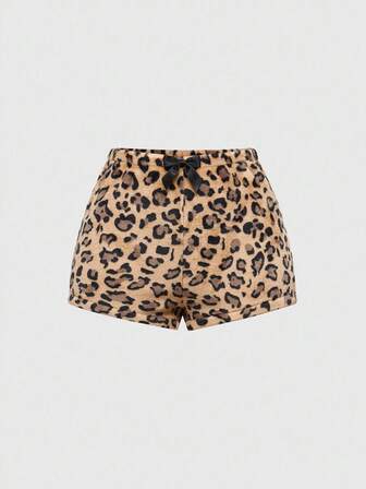Shorts de peluche con estampado de leopardo de estilo casual Y2K para mujer