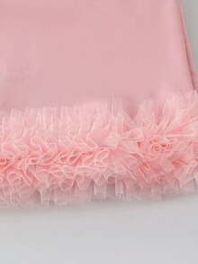 Elladie kids 年轻女孩优雅连衣裙配蝴蝶装饰手提包，泡泡袖大蝴蝶亮片花卉网眼拼接设计连衣裙 - 粉色 - 查看 7