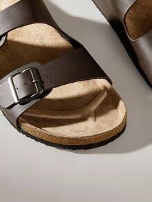 Solecia Men's Fashion Double Strap Double Buckle Casual Non-Slip Mule Slippers With Arch Support Soft Cork Sole, Comfortable Slip-On, Summer Ladies Beach Sandals, Suitable For Couples Everyday Wear And Vacation