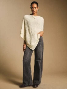 Poéselle Solid Color Casual Loose Asymmetric Hem Women Sweater In Fall/Winter,Cozy Fall And Winter Clothes For Women - Apricot - View 1