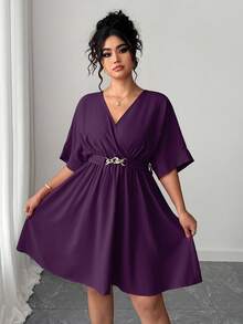 Elenzga 优雅V领收腰短款红色晚礼服，夏季休闲简约风格