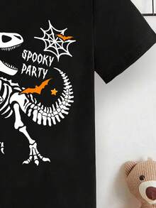 SHEIN Áo thun tay ngắn in họa tiết hoạt hình phong cách Halloween cho bé trai, phù hợp cho mùa hè - màu đen - Xem 6
