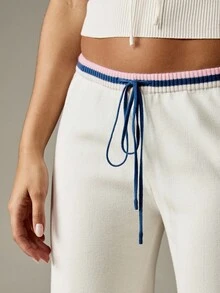 MISSGUIDED 舒适针织阔腿家居裤，配有抽绳腰带，复古条纹饰边，罗纹秋冬休闲裤 - 彩色 - 查看 4