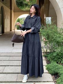 DAZY Women's Short Lapel Cardigan And Long Denim Skirt Casual 2 Pieces Set Fall/Winter