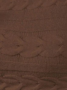 EMERY ROSE Women's Autumn/Winter Cable Cable Pattern Turtleneck Long Sleeve Cropped Sweater - Brown - View 7