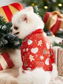 PETSIN 圣诞可爱印花大红猫狗保暖宠物1件装 - 紅色 - 查看 8