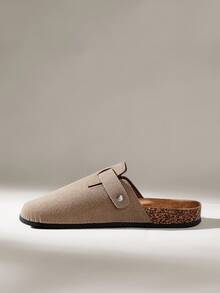 Solecia 男士穆勒鞋，新款复古一脚蹬休闲鞋，宽松舒适，包头平底穆勒鞋，配有可调节绑带，秋冬季加垫款或四季皆宜的无垫款 - 沙色 - 查看 3