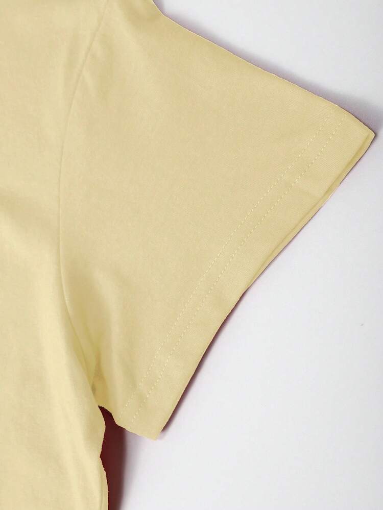 Resyla Women's Casual Mount & Cherry Blossom Print Round Neck T-Shirt, Summer - Light Yellow - View 4