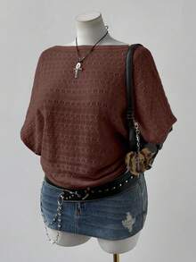 Sunspun 大码女式时尚优雅波西米亚风镂空短袖宽松针织上衣，适合度假、春、夏、秋季穿着。 - 咖啡棕 - 查看 3