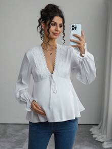 SHEIN Casual Solid Color Long Sleeve Drawstring Loose Nursing Tops