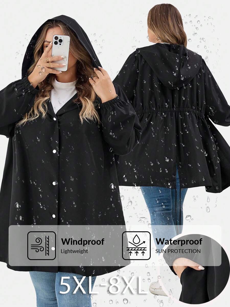 SHEIN CURVE+ Plus-Size Women's Black Mid-Length Trench Coat Winter Fall Autumn/Autumn /Winter