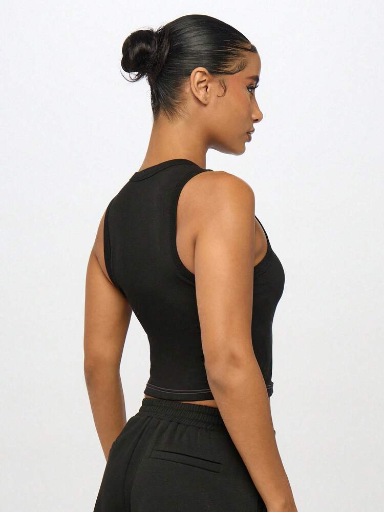 SUMWON WOMEN Cropped Tank Top With Varsity Numbers And Eyelets