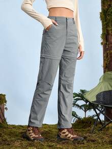 In My Nature Pantalones de senderismo de unicolor minimalistas y desmontables con cremallera para mujer - Gris - View 8