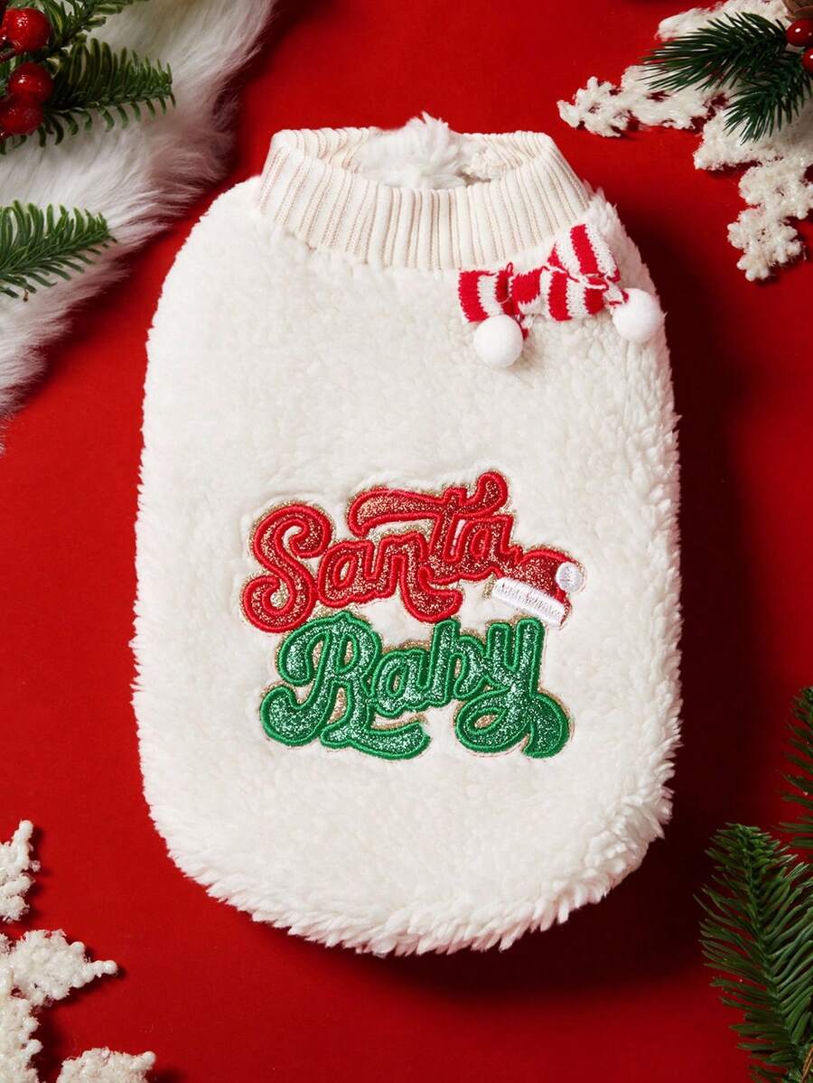 PETSIN 1 件猫狗通用服装,秋冬季厚实保暖柔软羊毛夹克,适合小型犬的可爱圣诞装 - 白色 - 查看 1