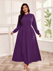 SHEIN Clasi Vestido de manga farol de unicolor elegante talla grande, adecuado para ir al trabajo - Morado - Ver 3