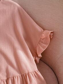 EMERY ROSE Plus Size Women's Fashionable Loose Round Neck Lace Sleeve Light Blue Shirt Mother's Day