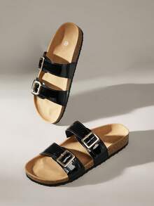Solecia New French Style Casual Flat Beach Sandals - Black - View 6