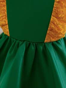 Glamorique Kids Girls Christmas Princess Dress,Sage Green,Summer,Elegant,7th Birthday Party Wear Santa New Year's Dress Satin Gold Sequin Flutter Sleeves Bow Back - Dark Green - View 6
