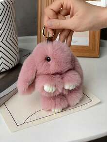 1 件装人造毛绒兔子钥匙扣毛绒动物包饰可爱女孩背包挂件卡哇伊装饰适用于钱包学校用品礼物