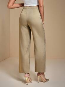 JIAN LASALA Mid-Waist Straight Leg Solid Woven Casual Pants Women Autumn Casual Wear Fall For Women Going Out Party Pants New Year Wedding Guest Luxury Stylish Collection - Yellow - View 2