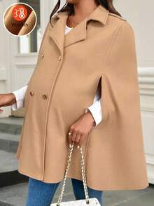 SHEIN Chaqueta regular con cuello de solapa y estilo de capa de doble botonadura de unicolor para maternidad